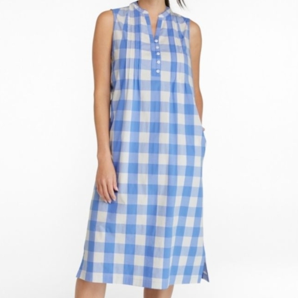 L.L. Bean Preppy House Dress Blue and White Checkered Dress Size S